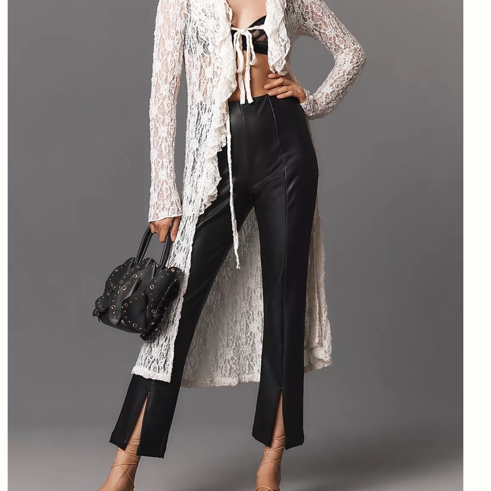 NWT Maeve by Anthropologie Split-Front Faux Black Leather Pull-on Pants Size M
